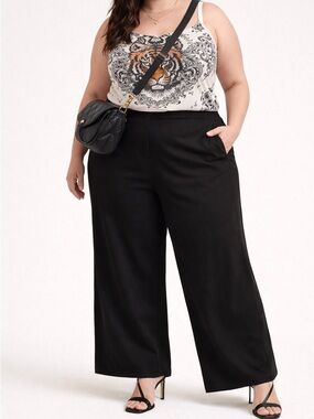 Zac & Rachel Black Plus Size Wide-Leg Ponte Pants - Women